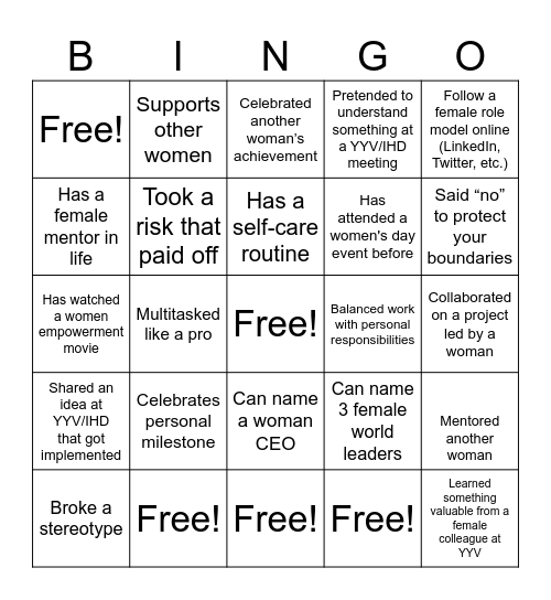 INTERNATIONAL WOMEN'S DAY Bingo Card