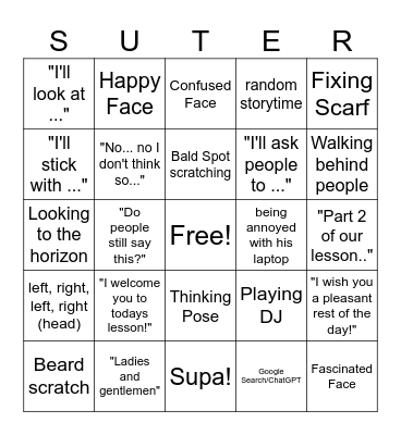Mr. Suter Bingo Card