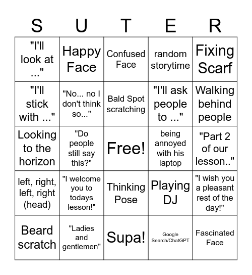 Mr. Suter Bingo Card