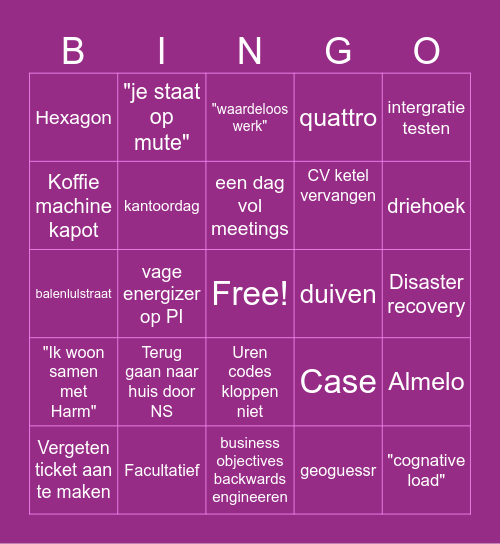 Team Intake Bingo Card