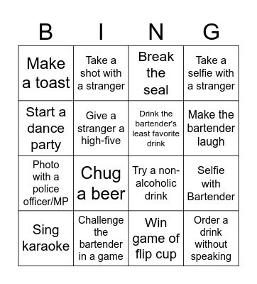Pub Crawl Bingo Card