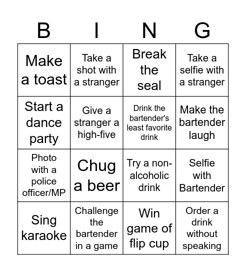 Pub Crawl Bingo Card