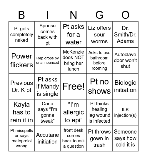 Dermatology Bingo Card