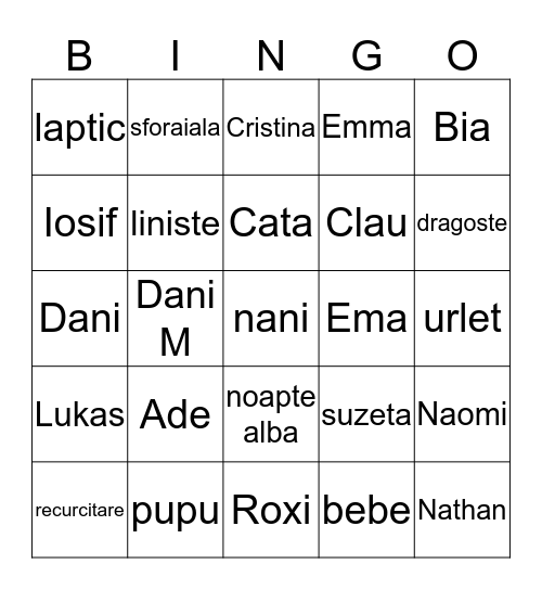 Emma's  Bingo Card