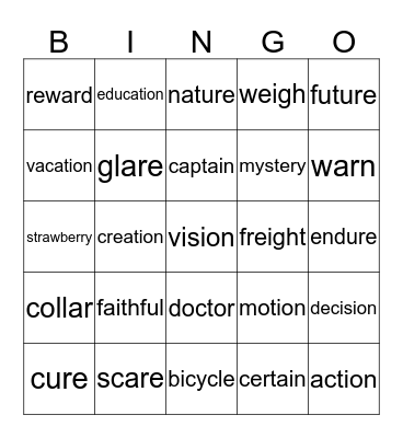 CHART 13 Bingo Card