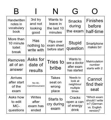 VS Exam Bingo Card