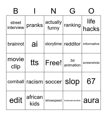 yt shorts bingo Card