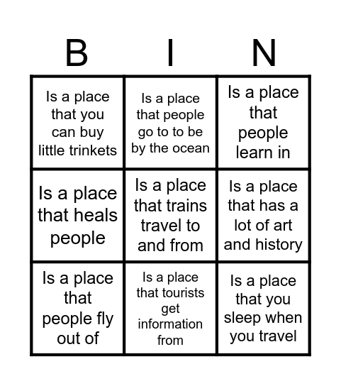 Travel Bingo Card