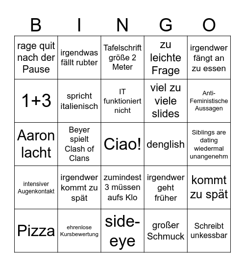 Rossi Bingo Card