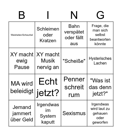 Durchschnittlicher Arbeitstag Bingo Card