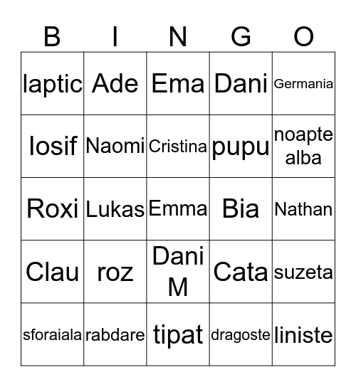 Emma's  Bingo Card