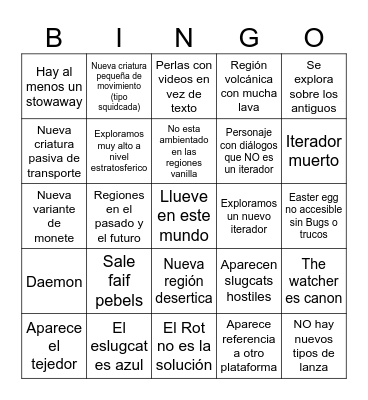 Rein Guorld Vingo Bingo Card