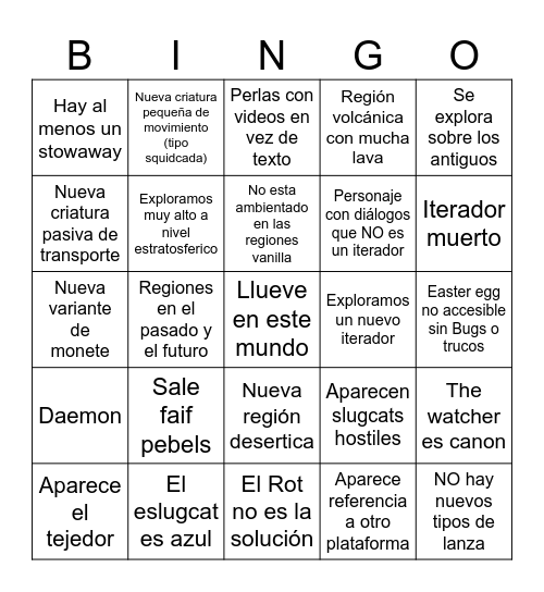 Rein Guorld Vingo Bingo Card