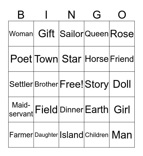 Latin Bingo Card