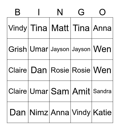 TEAM KATIE Bingo Card