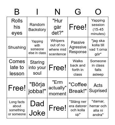 Bingo with Lars Bingo Card