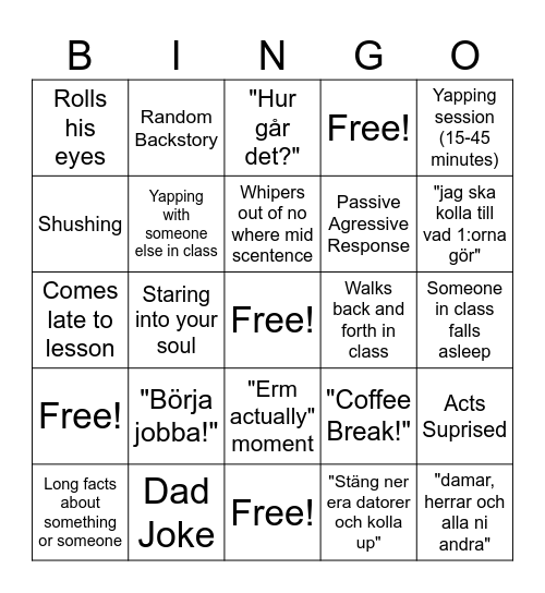 Bingo with Lars Bingo Card