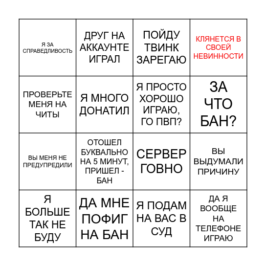 БИНГО ЗАБАННЕНОГО НА АФРИКЕ Bingo Card
