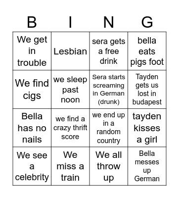 Spring Break Bingo Card