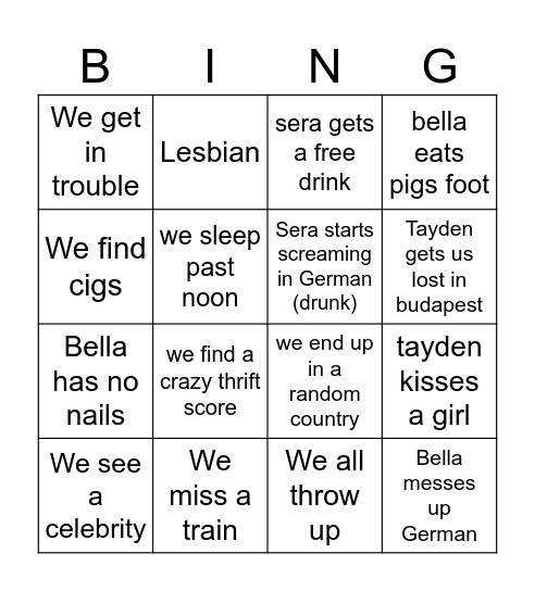 Spring Break Bingo Card