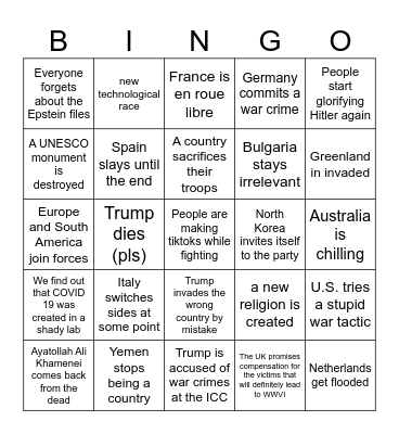 WWIII Bingo Card