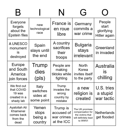 WWIII Bingo Card