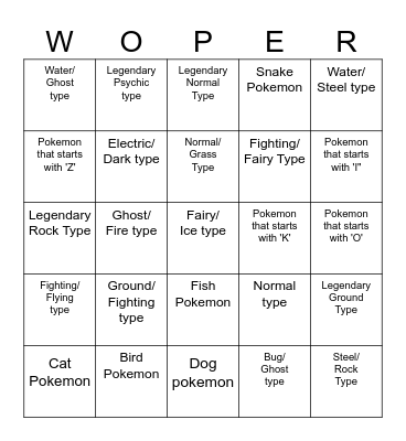 Pokemon Bingo Card