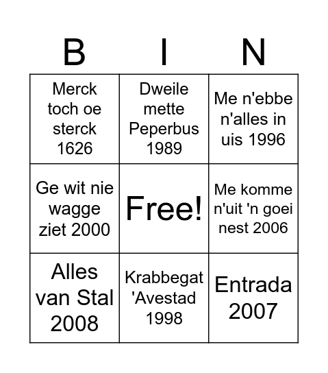 Vastenavend Bingo Card