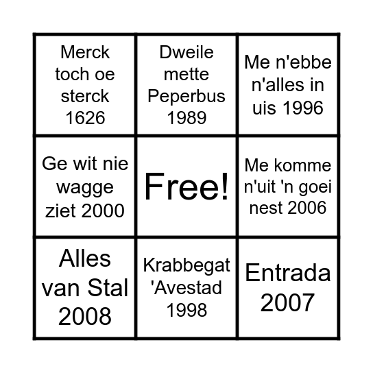 Vastenavend Bingo Card