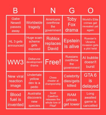 2026 BINGO card Bingo Card