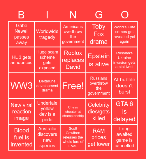 2026 BINGO card Bingo Card