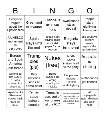 WWIII Bingo Card