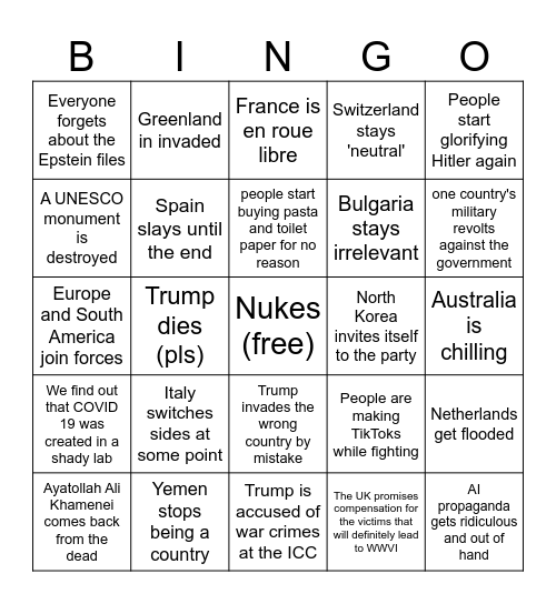 WWIII Bingo Card