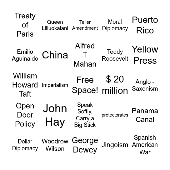 Imperialism Bingo Card