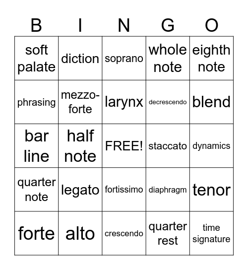 Music Bingo! Bingo Card