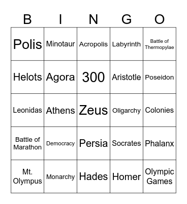 Ancient Greece Bingo Card