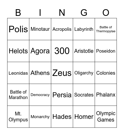 Ancient Greece Bingo Card