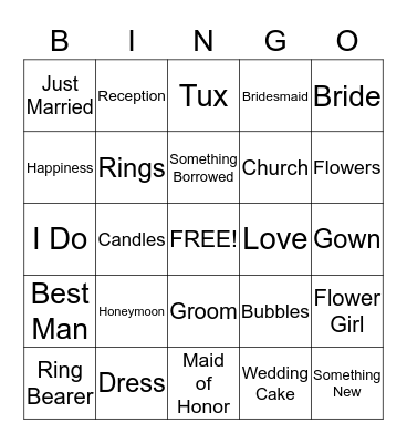 Kayla's Bridal Shower Bingo Card