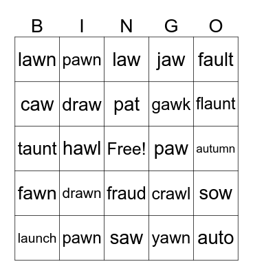 "au & aw" Vowel Team Bingo Card