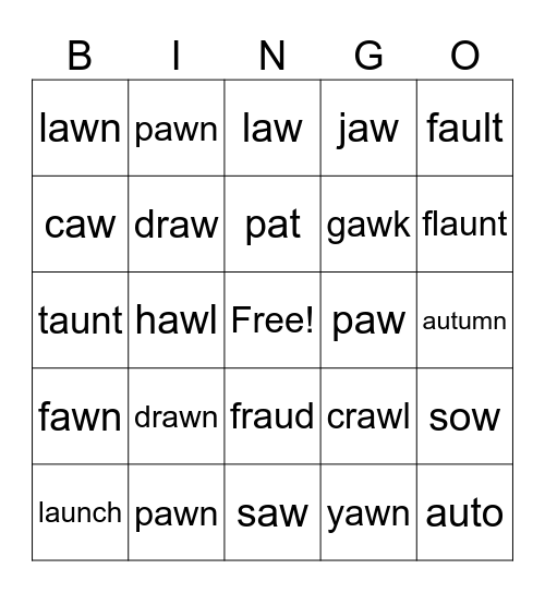 "au & aw" Vowel Team Bingo Card