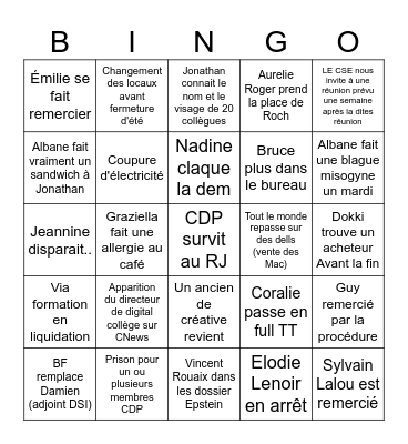 le bingo de la fin Bingo Card