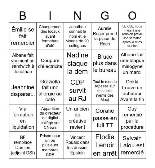 le bingo de la fin Bingo Card