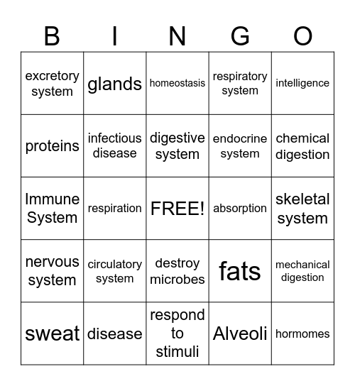HUMAN BODY Bingo Card