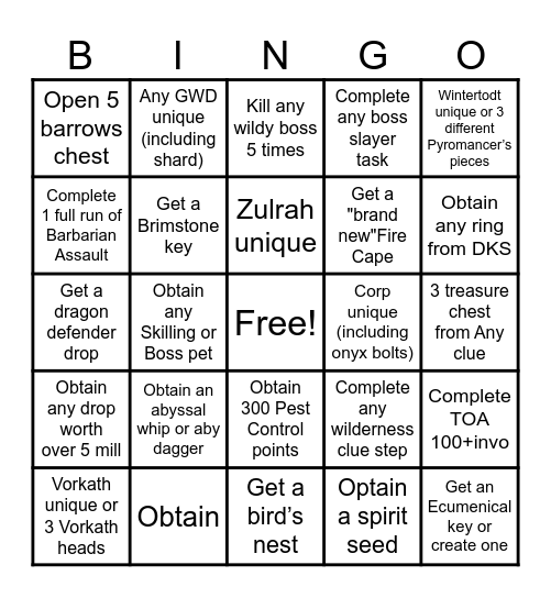 Old School RuneScape Bingo Card