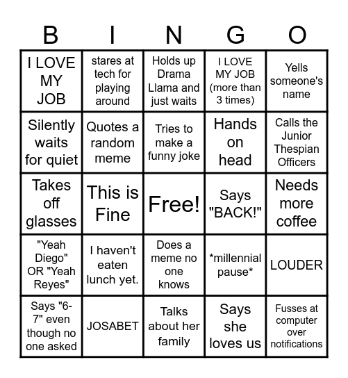 Bryant Bingo Card