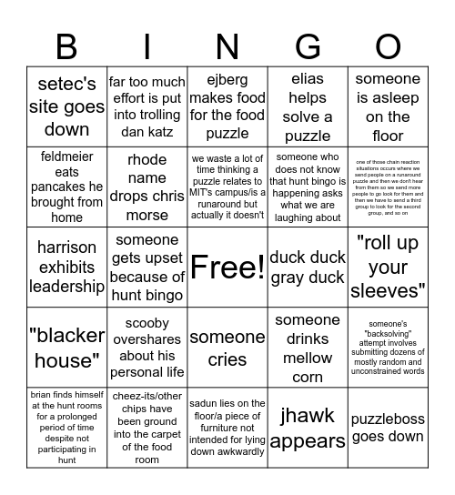 Hunt Bingo Card