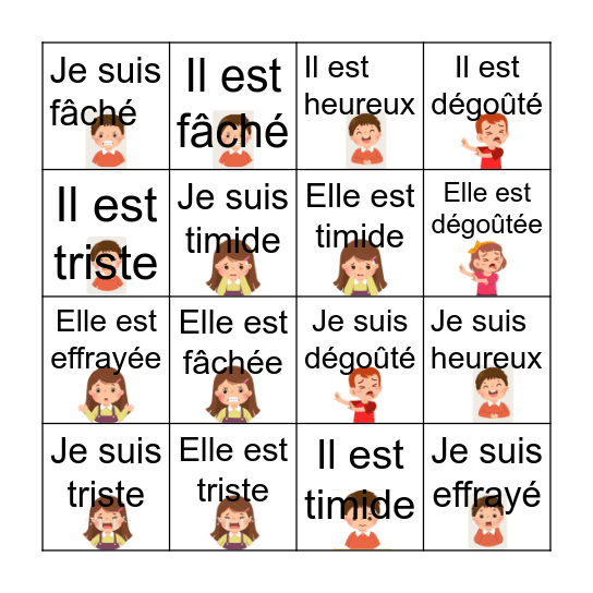Les émotions Bingo Card