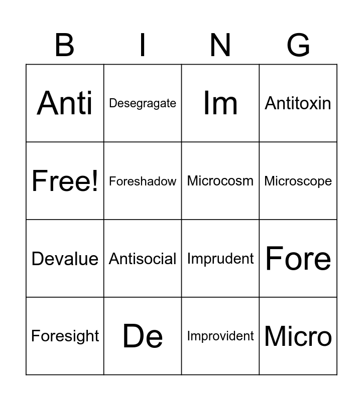 De Fore Im Anti Micro Bingo Card