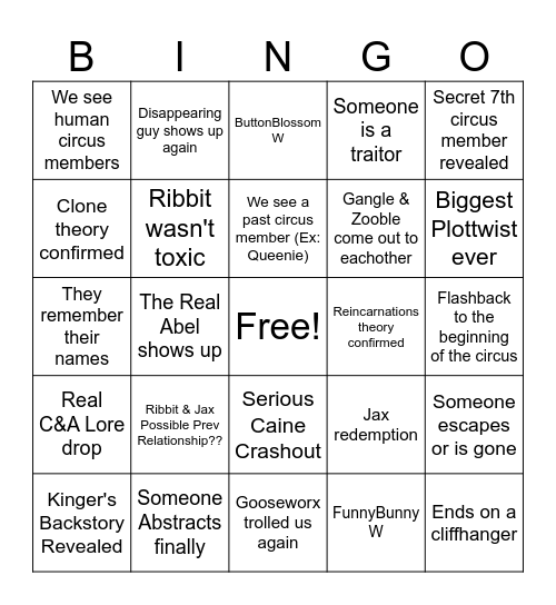 TADC Episode 8 Bingo Card Bingo Card