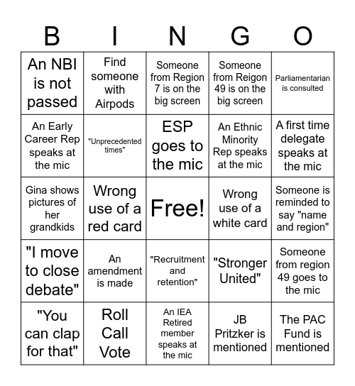 IEA-RA 2026 Bingo Card